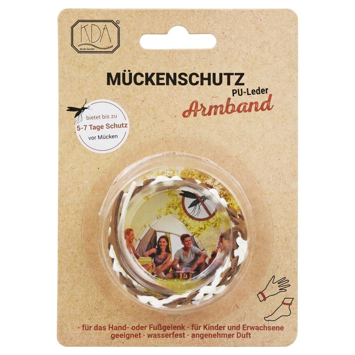 Mückenschutz Armband PU-Leder -braun/weiß- KDA