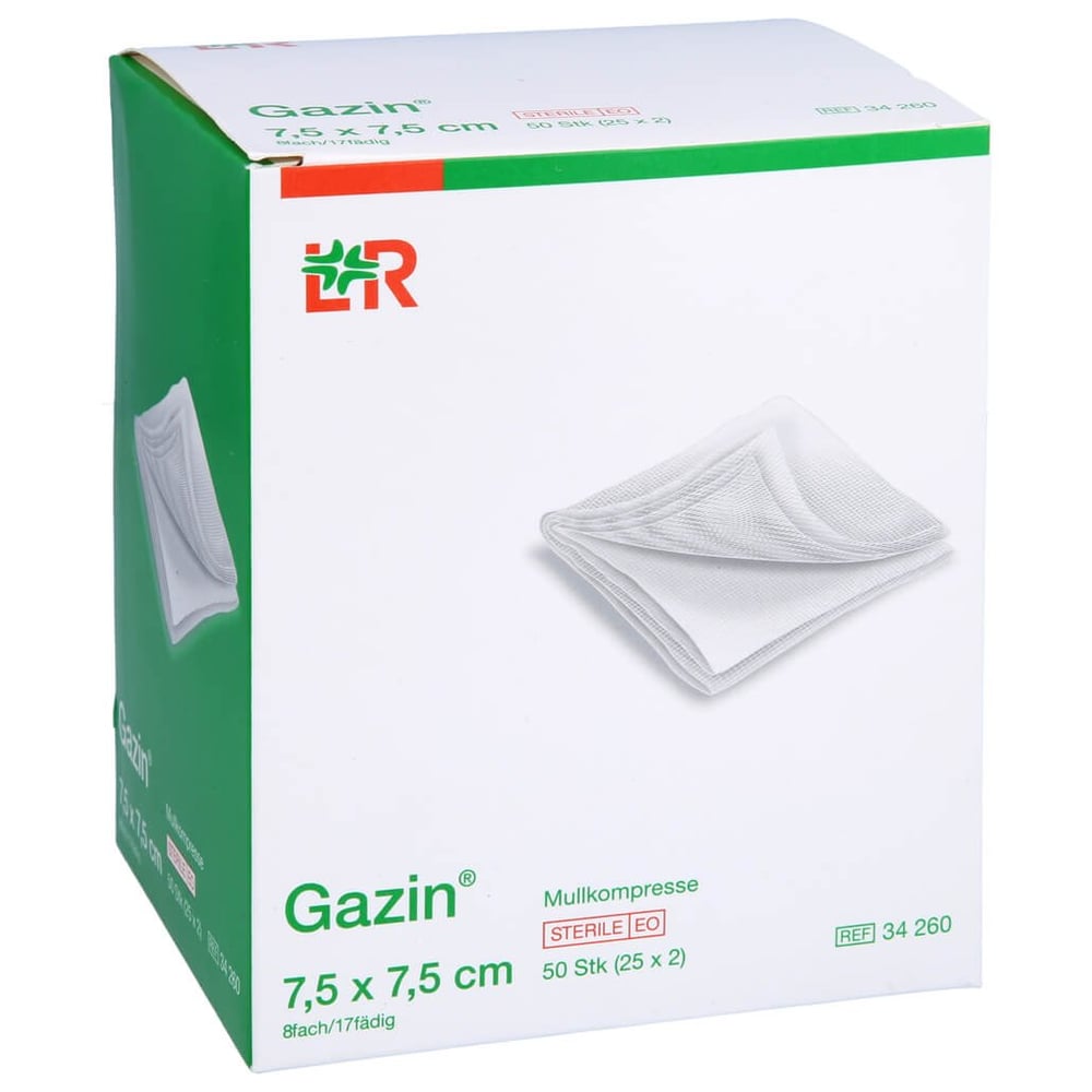 Gazin Mullkomp.7,5x7,5 cm steril 8fach