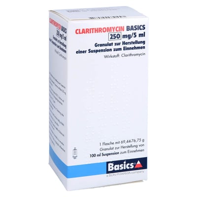 Clarithromycin Basics 250 mg/5 ml Granulat zur Herstellung einer Suspension zum Einnehmen Produktbild 1