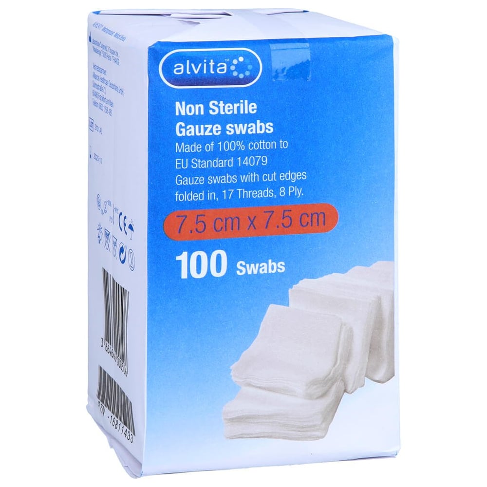 Alvita Unsterile Mullkompresse 7.5 cm x 7.5 cm