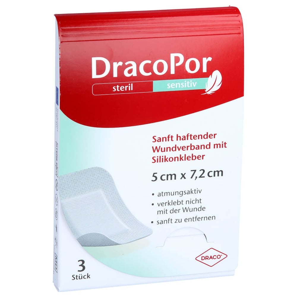 Dracopor sensitiv 5x7,2 cm steril m.Silikonkleber