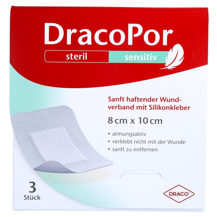 Dracopor sensitiv 8x10 cm steril m.Silikonkleber