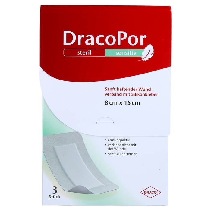 Dracopor sensitiv 8x15 cm steril m.Silikonkleber