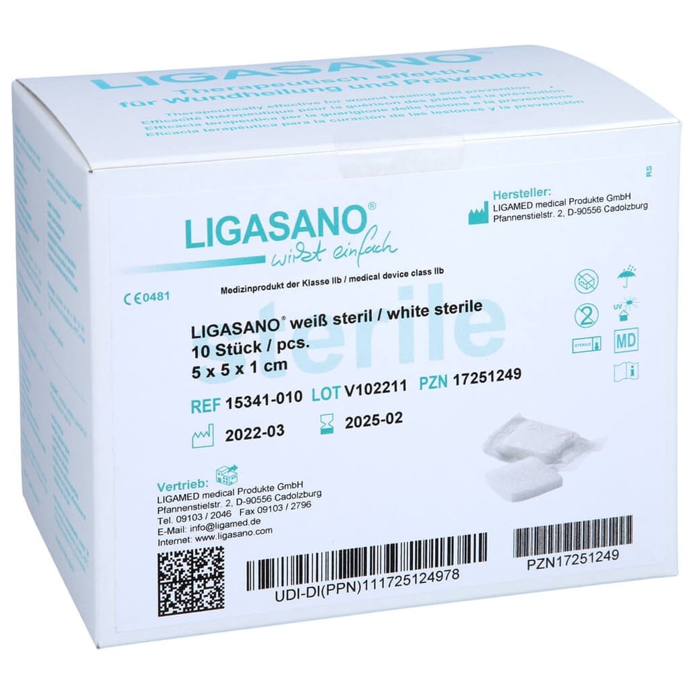 Ligasano weiß Verband 1x5x5 cm steril