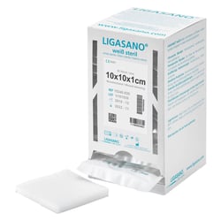Ligasano weiß Verband 1x10x10 cm steril Spenderbox
