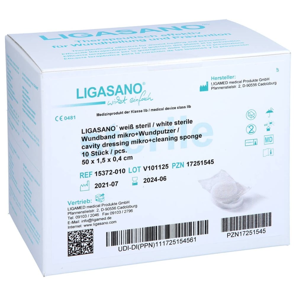 Ligasano weiß Wundband mikro 0,4x1,5x50 cm steril