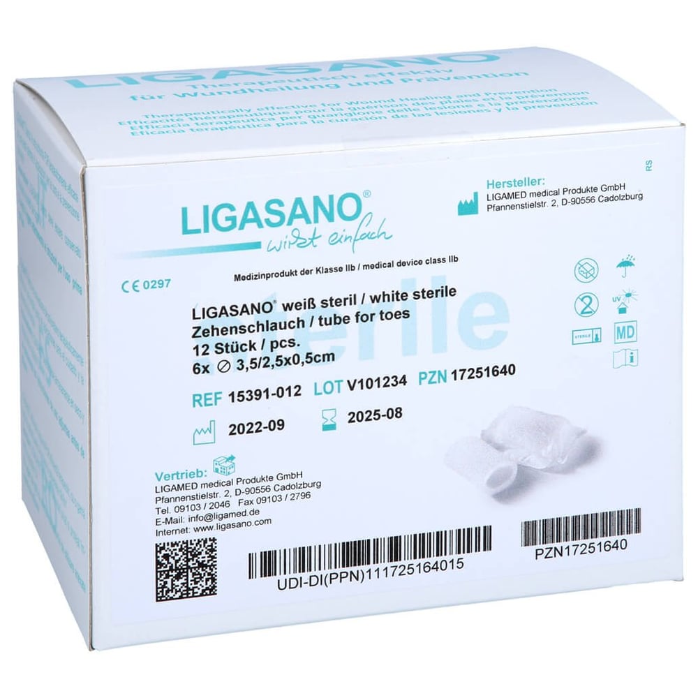 Ligasano weiß Zehenschlauch 3,5x6 cm steril groß