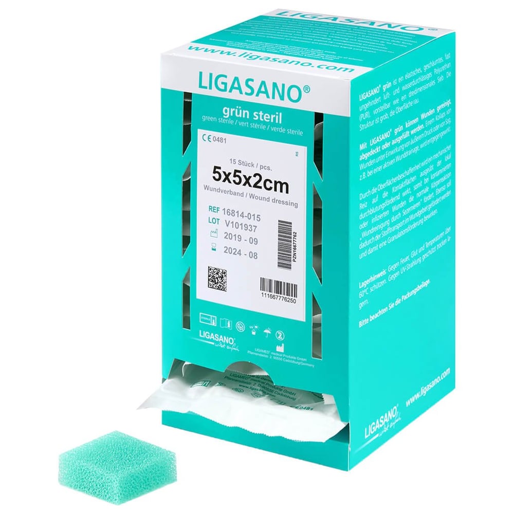 Ligasano grün steril 2x5x5 cm Spenderbox
