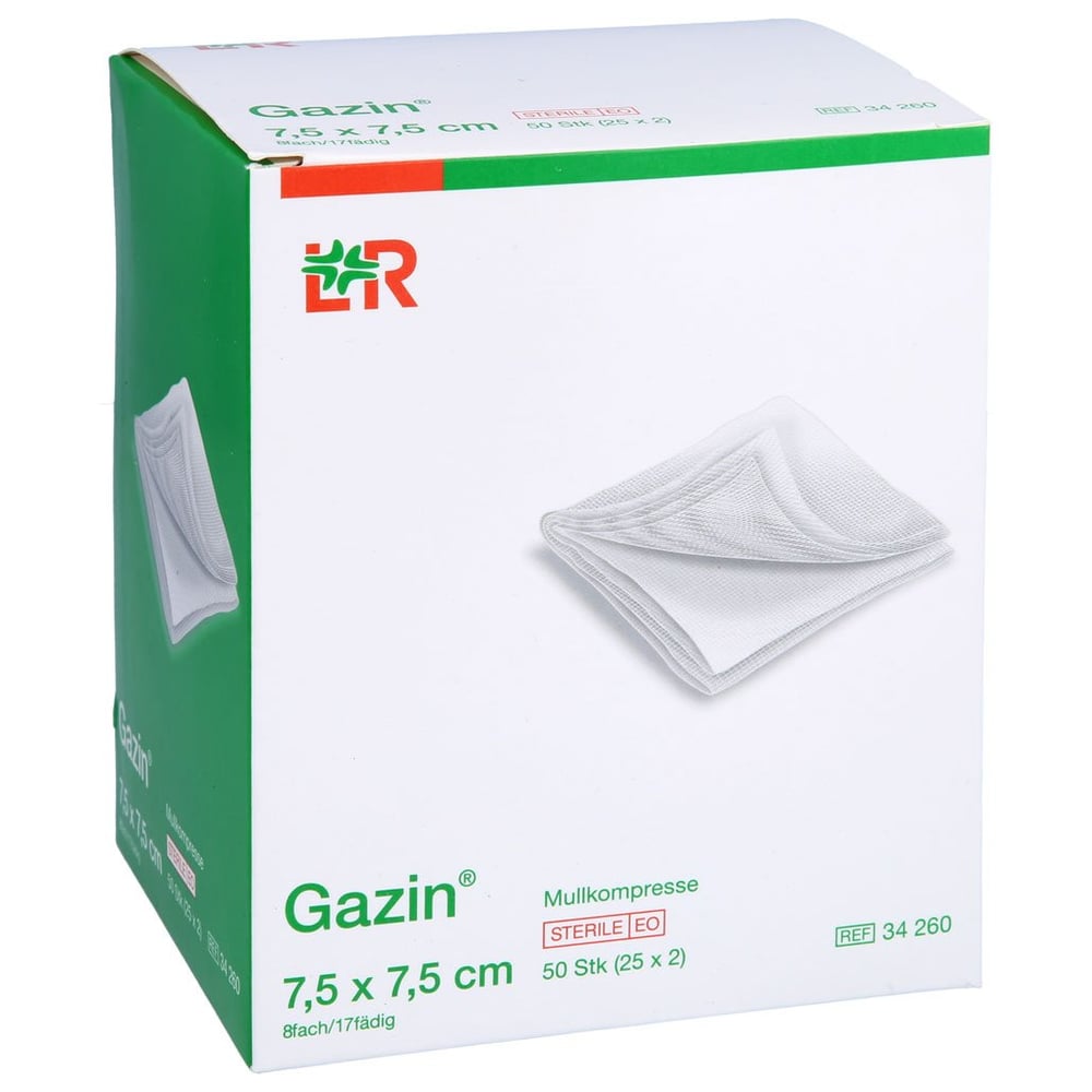 Gazin Mullkomp.7,5x7,5 cm steril 8fach