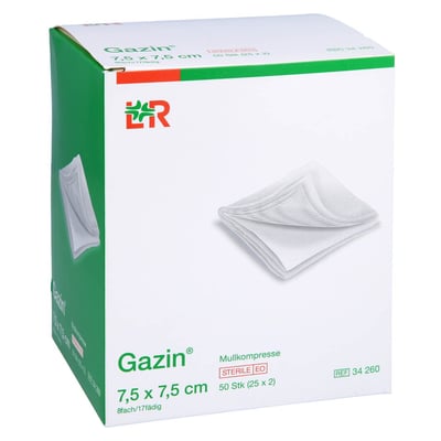 Gazin Mullkomp.7,5x7,5 cm steril 8fach