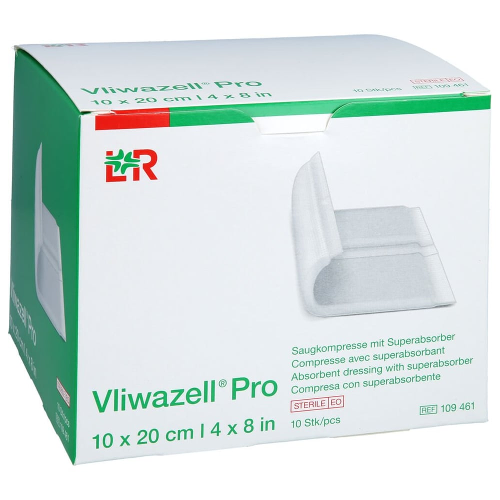 Vliwazell Pro superabsorb.Kompr.steril 10x20 cm