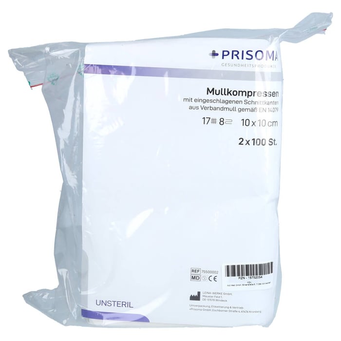 Mullkompresse Prisoma unsteril 10x10 cm 8-fach