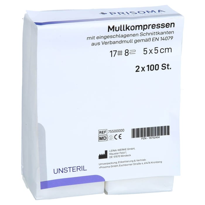 Mullkompresse Prisoma unsteril 5x5 cm 8-fach