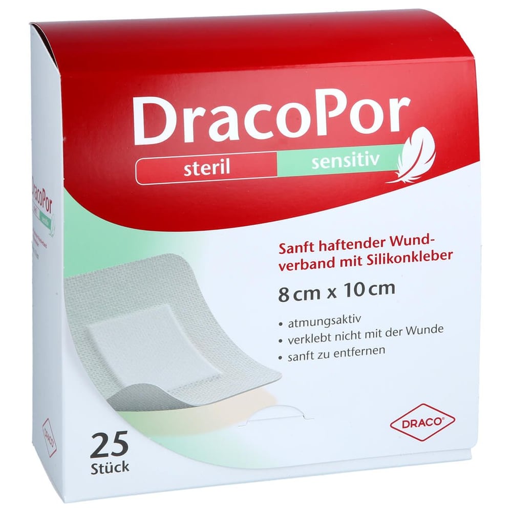 Dracopor sensitiv 8x10 cm steril m.Silikonkleber