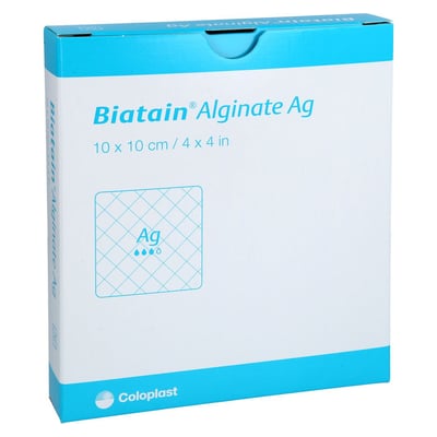 Biatain Alginate Ag Kompressen 10x10 cm mit Silber Avitamed