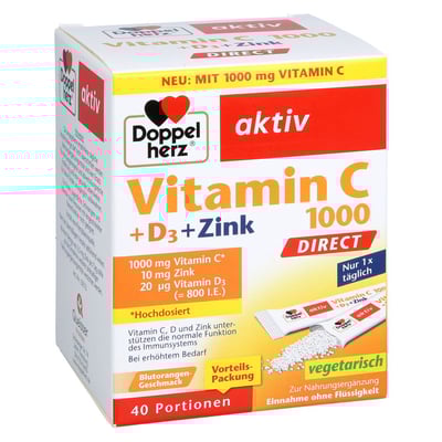 DOPPELHERZ Vitamin C 1000+D3+Zink DIRECT Pellets