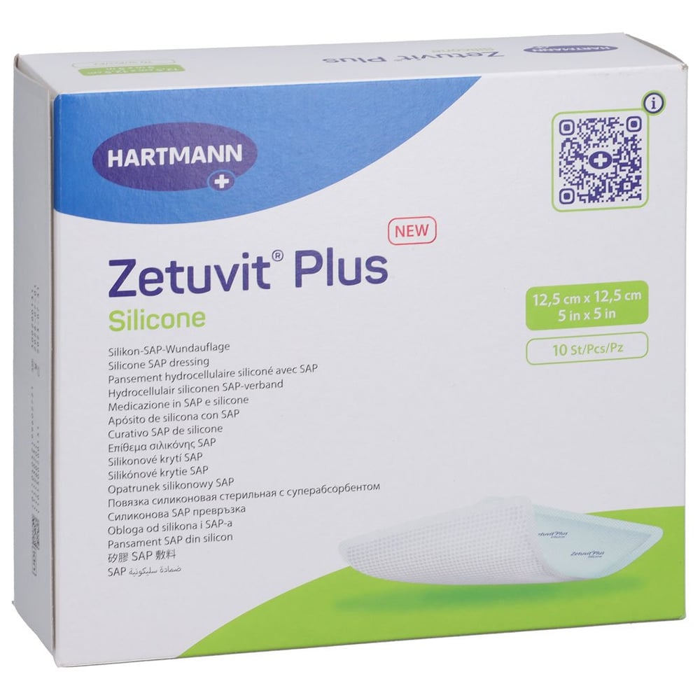 ZETUVIT Plus Silicone steril 12,5x12,5 cm