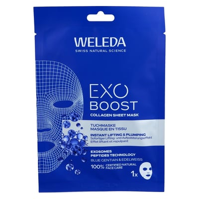 WELEDA Exo Boost Collagen Tuchmaske blauer Enzian Produktbild 1