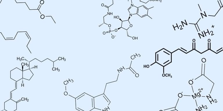 Verschiedene chemische Formeln von Supplements.
