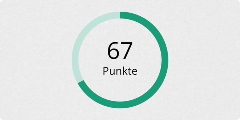 Beispielergebnis des Healthii Longevity Check-ups: 67 Punkte, dargestellt als grüner Fortschrittsring.