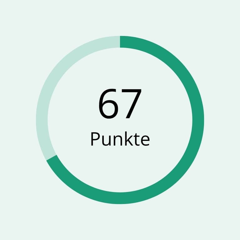 Healthii Gesundheits-Check-up: Beispielergebnis mit 67 von 100 Punkten als Fortschrittsring,