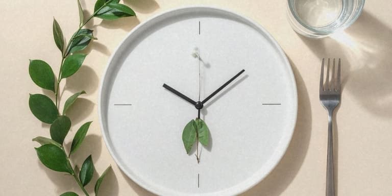 Eine Uhr die wie ein Teller auf einem Tisch gedeckt ist und Fasten symbolisiert.